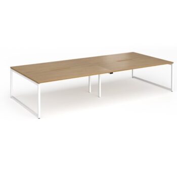 Connex Plus O Frame 3600 x 1600 x 725mm Back to Back Desk (4 x 1800mm) - White Frame / Oak Top - HCO36L16-WH-O