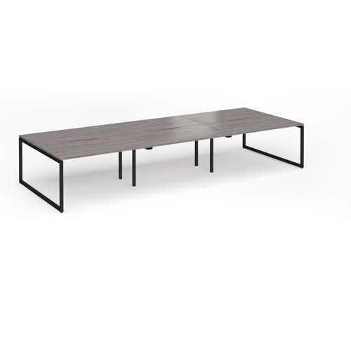Connex Plus O Frame 4200 x 1600 x 725mm Back to Back Desk ( 6 x 1400mm ) - Black Frame / Grey Oak Top - HCO4216-K-GO