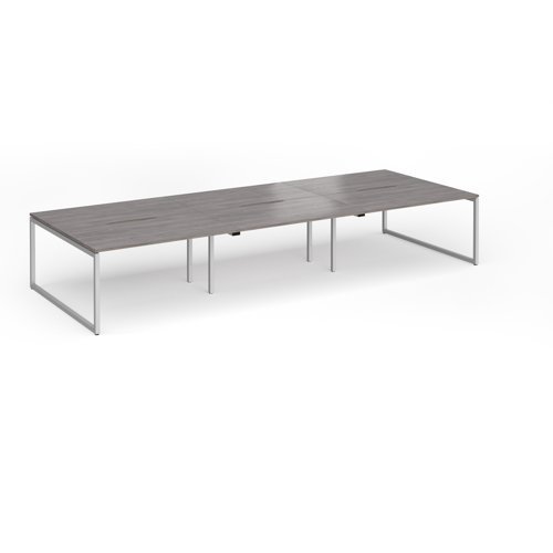Connex Plus O Frame 4200 x 1600 x 725mm Back to Back Desk ( 6 x 1400mm ) - Silver Frame / Grey Oak Top - HCO4216-S-GO