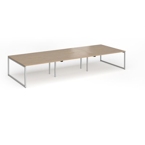 Connex Plus O Frame 4200 x 1600 x 725mm Back to Back Desk ( 6 x 1400mm ) - Silver Frame / Kendal Oak Top - HCO4216-S-KO