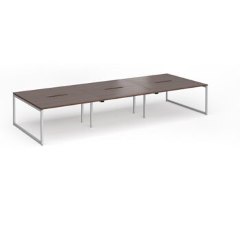 Connex Plus O Frame 4200 x 1600 x 725mm Back to Back Desk ( 6 x 1400mm ) - Silver Frame / Walnut Top - HCO4216-S-W