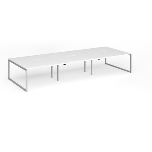Connex Plus O Frame 4200 x 1600 x 725mm Back to Back Desk ( 6 x 1400mm ) - Silver Frame / White Top - HCO4216-S-WH