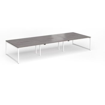 Connex Plus O Frame 4200 x 1600 x 725mm Back to Back Desk ( 6 x 1400mm ) - White Frame / Grey Oak Top - HCO4216-WH-GO
