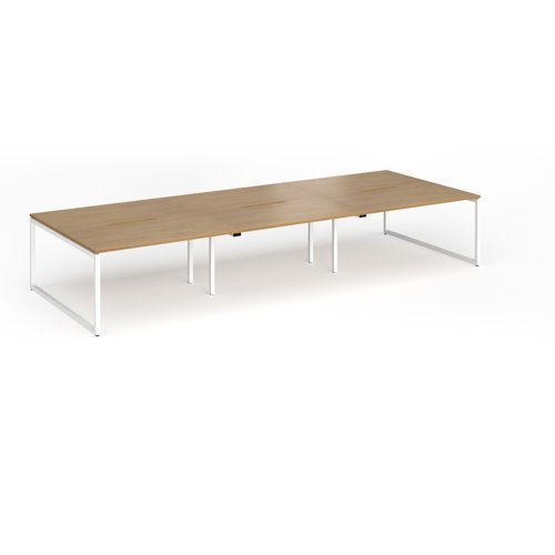 Connex Plus O Frame 4200 x 1600 x 725mm Back to Back Desk ( 6 x 1400mm ) - White Frame / Oak Top - HCO4216-WH-O