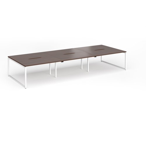 Connex Plus O Frame 4200 x 1600 x 725mm Back to Back Desk ( 6 x 1400mm ) - White Frame / Walnut Top - HCO4216-WH-W