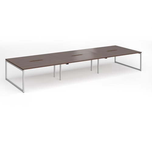 Connex Plus O Frame 4800 x 1600 x 725mm Back to Back Desk ( 6 x 1600mm ) - Silver Frame / Walnut Top - HCO4816-S-W