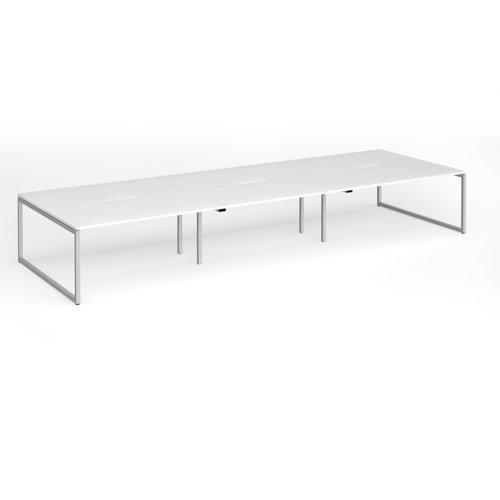 Connex Plus O Frame 4800 x 1600 x 725mm Back to Back Desk ( 6 x 1600mm ) - Silver Frame / White Top - HCO4816-S-WH