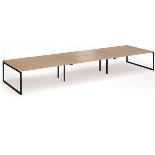 Connex Plus O Frame 5400 x1600 x 725mm Back to Back Desk ( 6 x 1800mm ) - Black Frame / Beech Top - HCO5416-K-B