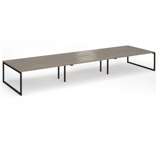 Connex Plus O Frame 5400 x1600 x 725mm Back to Back Desk ( 6 x 1800mm ) - Black Frame / Nebraska Oak Top - HCO5416-K-NO