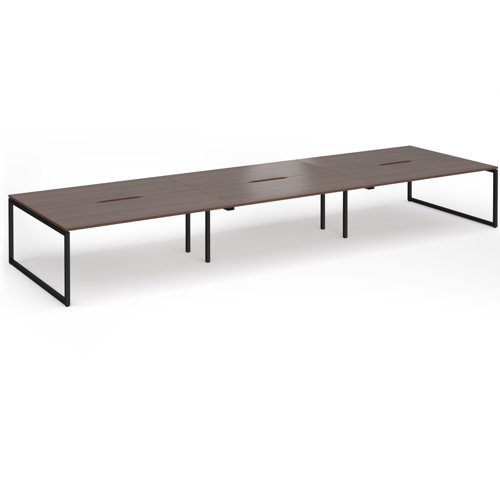 Connex Plus O Frame 5400 x1600 x 725mm Back to Back Desk ( 6 x 1800mm ) - Black Frame / Walnut Top - HCO5416-K-W