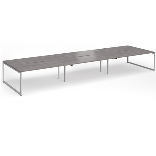 Connex Plus O Frame 5400 x1600 x 725mm Back to Back Desk ( 6 x 1800mm ) - Silver Frame / Grey Oak Top - HCO5416-S-GO