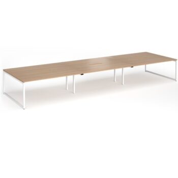 Connex Plus O Frame 5400 x1600 x 725mm Back to Back Desk ( 6 x 1800mm ) - White Frame / Beech Top - HCO5416-WH-B