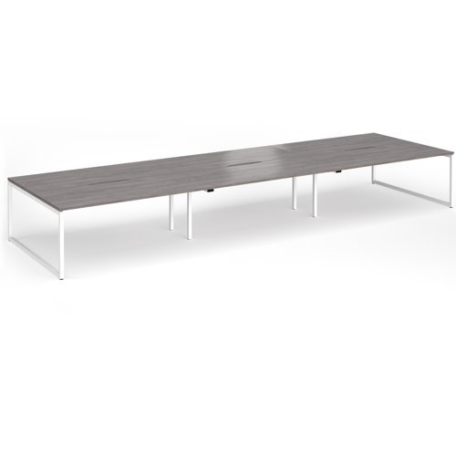 Connex Plus O Frame 5400 x1600 x 725mm Back to Back Desk ( 6 x 1800mm ) - White Frame / Grey Oak Top - HCO5416-WH-GO