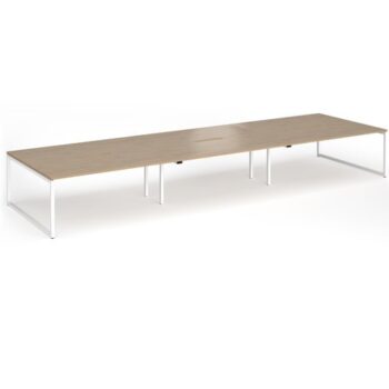 Connex Plus O Frame 5400 x1600 x 725mm Back to Back Desk ( 6 x 1800mm ) - White Frame / Kendal Oak Top - HCO5416-WH-KO