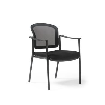 Joni upholstered seat and mesh back black frame stacking chair arms - JON101H-K