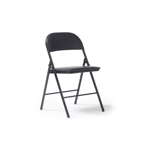 Kava steel folding chair with soft padded PVC seat and back - 4 Units per box - Black - KAV100-K