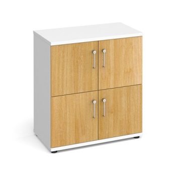Wooden storage lockers 4 door - white with oak doors - LCK4DO