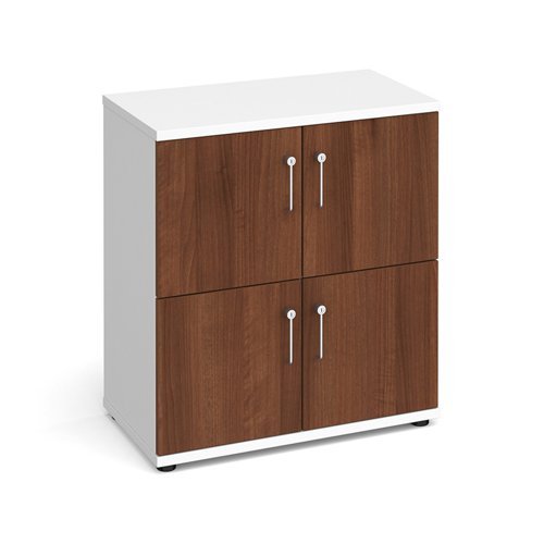 Wooden storage lockers 4 door - white with Walnut doors - LCK4DW
