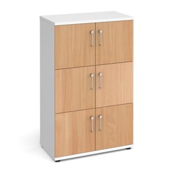 Wooden storage lockers 6 door - white with Beech doors - LCK6DB