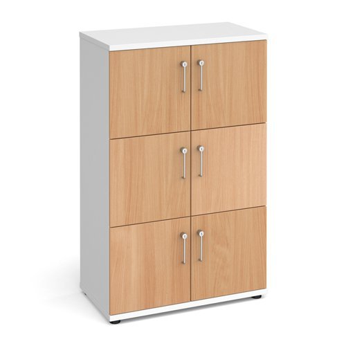 Wooden storage lockers 6 door - white with Beech doors - LCK6DB