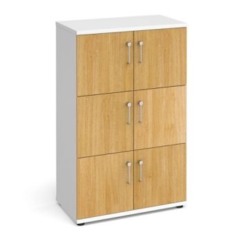 Wooden storage lockers 6 door - white with oak doors - LCK6DO
