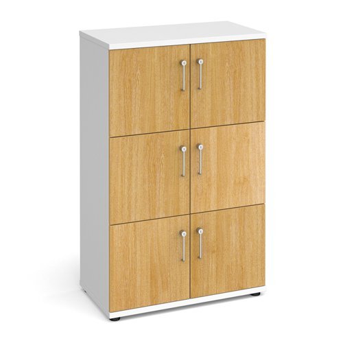 Wooden storage lockers 6 door - white with oak doors - LCK6DO