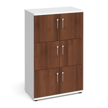 Wooden storage lockers 6 door - white with Walnut doors - LCK6DW
