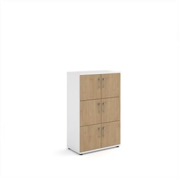 Wooden storage lockers 6 door - white with Kendal oak doors - LCK6DKO