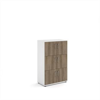 Wooden storage lockers 6 door - white with Nebraska oak doors - LCK6DNO