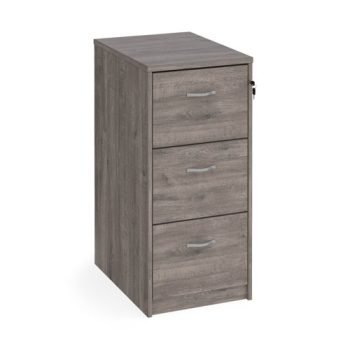 Wooden 3 drawer filing cabinet with silver handles 1045mm high - Grey Oak - LF3GO