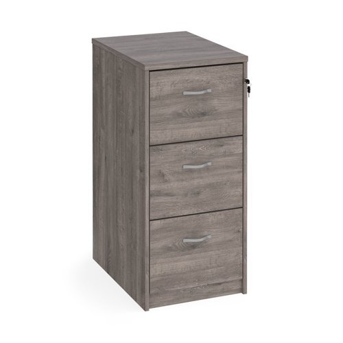Wooden 3 drawer filing cabinet with silver handles 1045mm high - Grey Oak - LF3GO