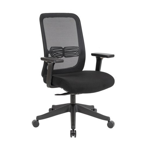 Lotus mesh back operator chair with adjustable arms black frame & fabric seat - LOT300K2-K