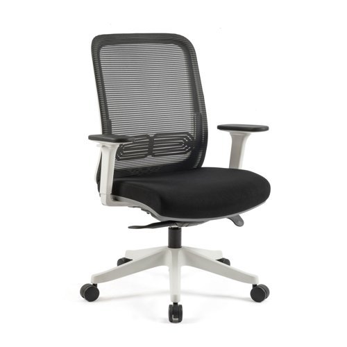 Lotus mesh back operator chair with adjustable arms white frame & fabric seat - LOT300K2-WH
