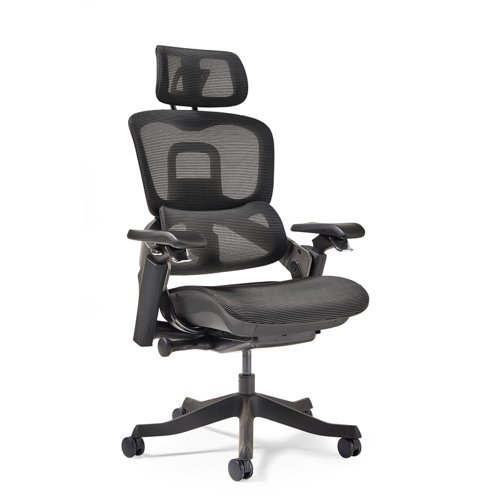Lyra is a fully ergonomic task chair with adjustable arms and integrated head rest in black - LYR300T1-K