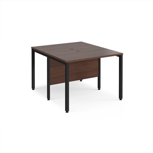 Maestro 25 back to back straight desks 1000mm x 1200mm - black bench leg frame Walnut top - MB1012BKW