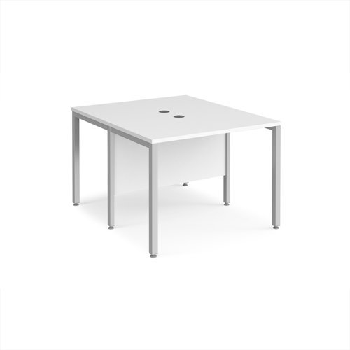 Maestro 25 back to back straight desks 1000mm x 1200mm - silver bench leg frame White Top - MB1012BSWH