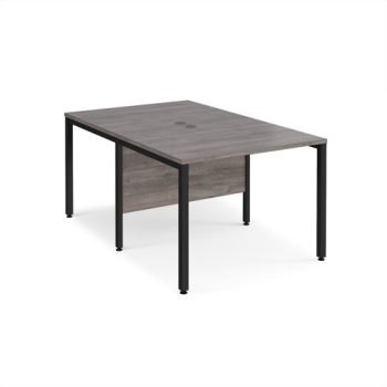Maestro 25 back to back straight desks 1000mm x 1600mm - black bench leg frame Grey Oak Top - MB1016BKGO