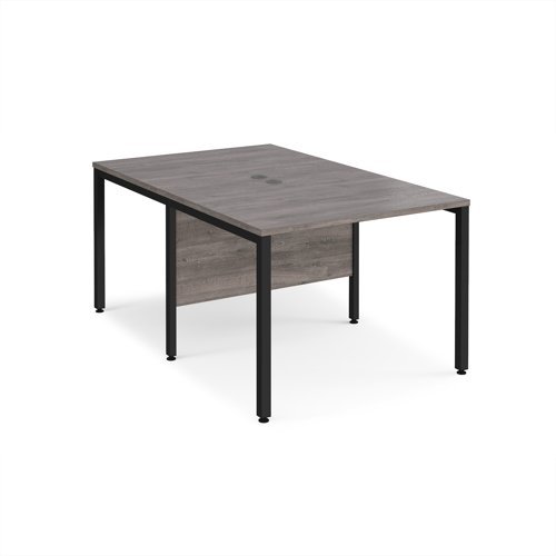 Maestro 25 back to back straight desks 1000mm x 1600mm - black bench leg frame Grey Oak Top - MB1016BKGO