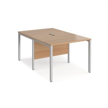 Maestro 25 back to back straight desks 1000mm x 1600mm - silver bench leg frame Beech top - MB1016BSB