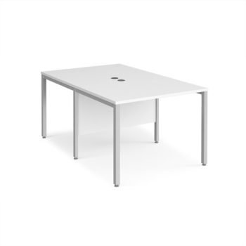 Maestro 25 back to back straight desks 1000mm x 1600mm - silver bench leg frame White Top - MB1016BSWH