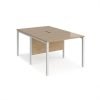 Maestro 25 back to back straight desks 1000mm x 1600mm - white bench leg frame Kendal Oak Top - MB1016BWHKO