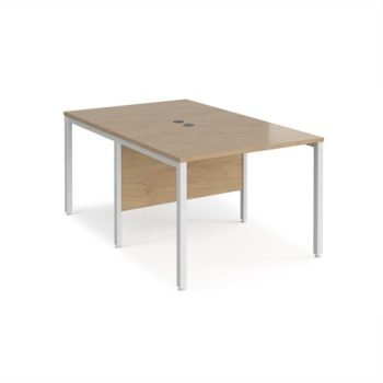 Maestro 25 back to back straight desks 1000mm x 1600mm - white bench leg frame Kendal Oak Top - MB1016BWHKO