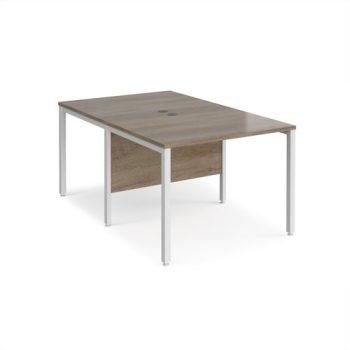 Maestro 25 back to back straight desks 1000mm x 1600mm - white bench leg frame Nebraska Oak Top - MB1016BWHNO
