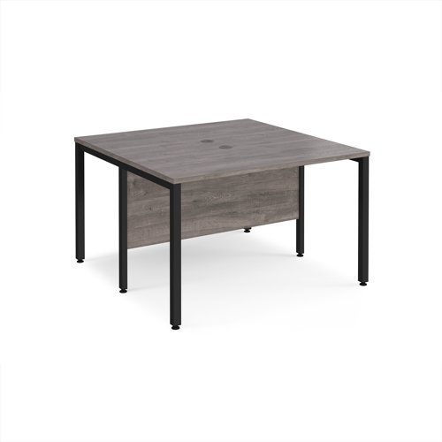 Maestro 25 back to back straight desks 1200mm x 1200mm - black bench leg frame Grey Oak Top - MB1212BKGO