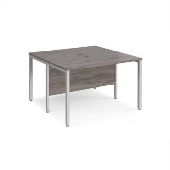 Maestro 25 back to back straight desks 1200mm x 1200mm - silver bench leg frame Grey Oak Top - MB1212BSGO