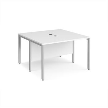 Maestro 25 back to back straight desks 1200mm x 1200mm - silver bench leg frame White Top - MB1212BSWH