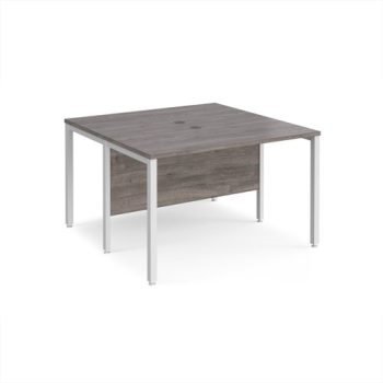 Maestro 25 back to back straight desks 1200mm x 1200mm - white bench leg frame Grey Oak Top - MB1212BWHGO