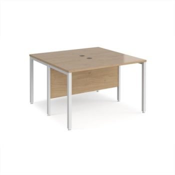 Maestro 25 back to back straight desks 1200mm x 1200mm - white bench leg frame Kendal Oak Top - MB1212BWHKO