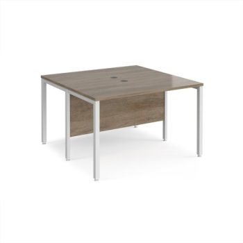 Maestro 25 back to back straight desks 1200mm x 1200mm - white bench leg frame Nebraska Oak Top - MB1212BWHNO