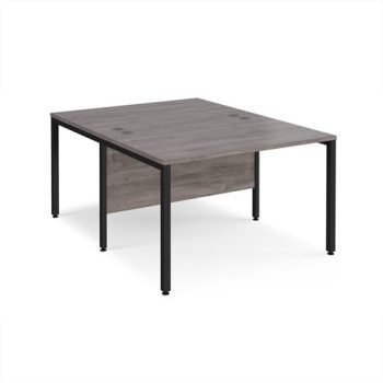 Maestro 25 back to back straight desks 1200mm x 1600mm - black bench leg frame Grey Oak Top - MB1216BKGO